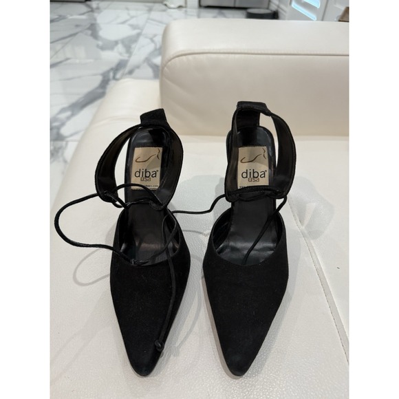 Diba USA Shoes - Diba USA Black Suede Pointed Toe Lace Up Ankle Wrap Heels Size 6.5 M Brazil